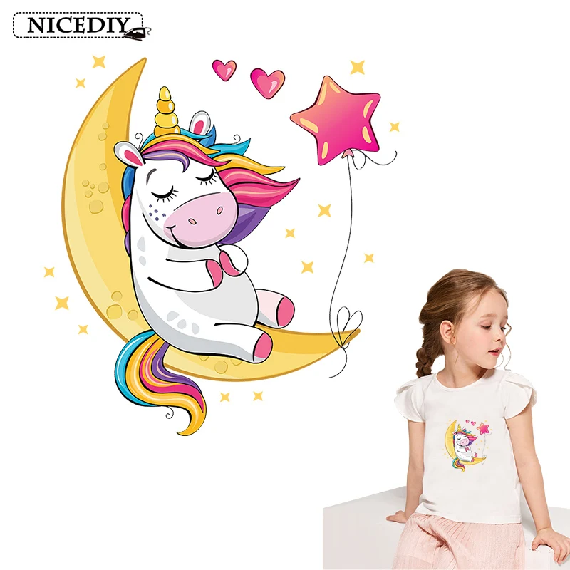 Симпатичные нашивки с утюгом в виде Луны и единорога для одежды виниловые