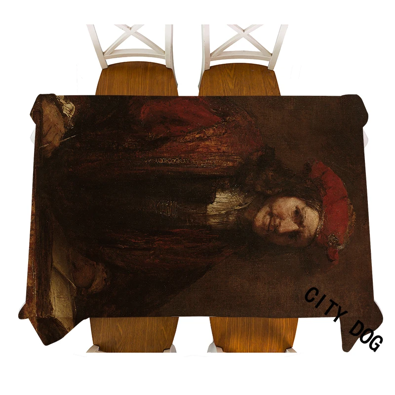 

Rembrandt Oil painting digital printing Linen waterproof Home living room decoration coffee table tablecloth kitchen table cloth