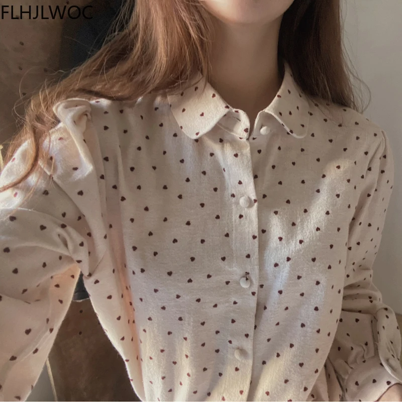 

Hot Sales Fenimine Tops Women Fashion Long Sleeve Casual Loose Love Printed Tops Single Breasted Button Shirts D1930