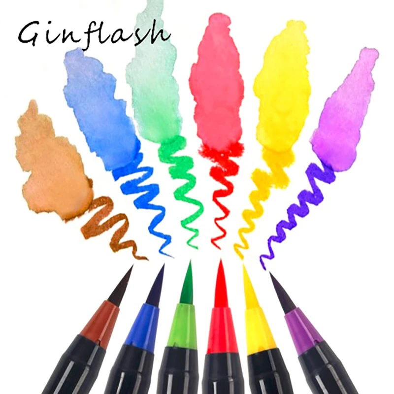 Ginflash 20Color Set Writing calg Calligraphy Brush Soft Pen Water Color Art Marker Pen Books Manga Comic Calligraphy