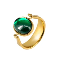 yuxintome 24k gold plated silver green zircon shiny round thick rings women rock punk classic fashion jewelry 2021 wedding