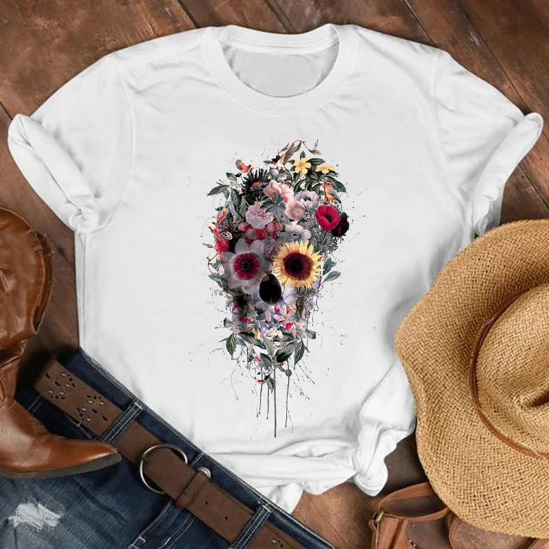 Женская футболка с цветочным принтом и ужас модная Милая 90s женская графическим