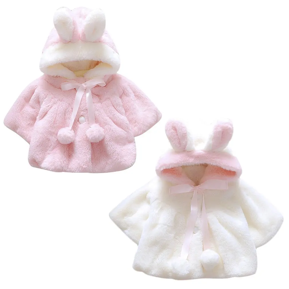 

Hot 2017 Baby Girl Cotton Rabbit Coat Velour fabric Infant Garment Autumn Winter Korean Version Fur Thickened Warm Coat With Hat