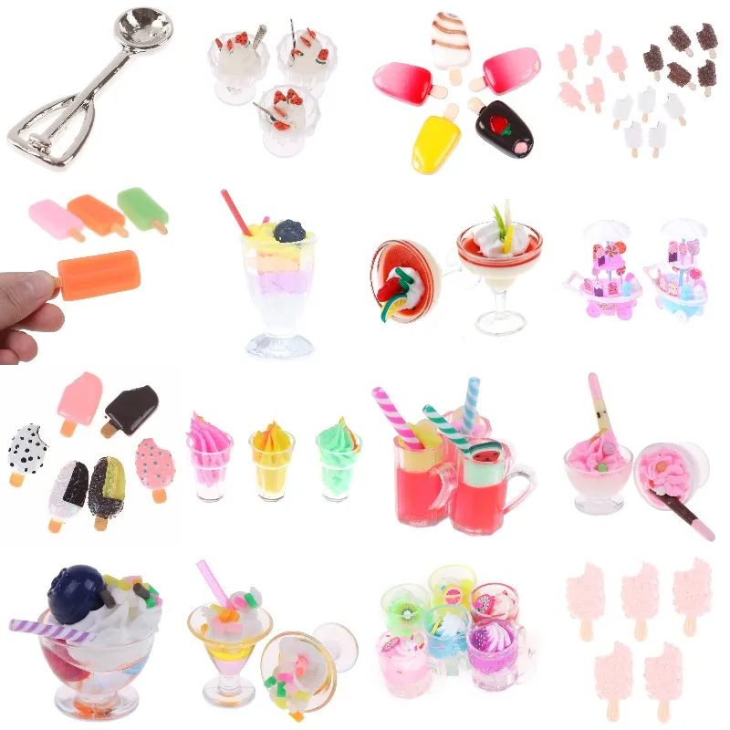 

Mini Strawberry Blueberry Ice Cream Ice-lolly Model Ice Cream Cup Spoon Ice Cream Cart Showcase Mini Food Doll House Accessories