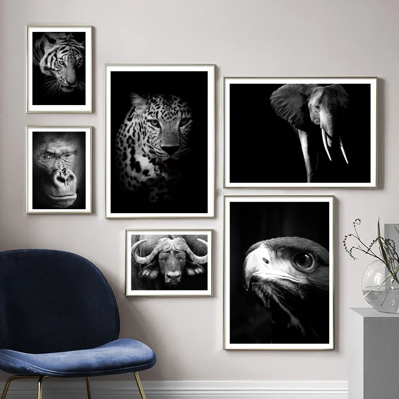 

Elephant leopard Tiger Bison Gorilla Eagle Nordic Posters And Prints Wall Art Canvas Painting Wall Picture For Living Room Decor