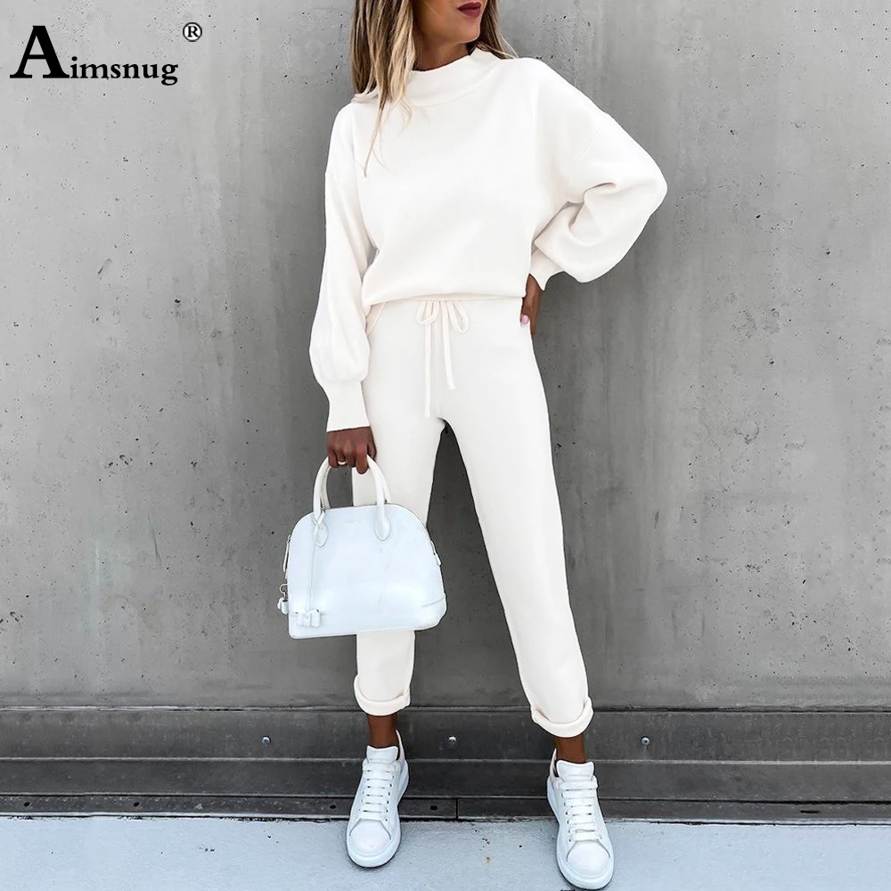 

Aimsnug Solid Color Tracksuit Sets Women Autumn Drawstring Pants And Loose Tops Streetwear Female Long Sleeve Two Piece Outfits