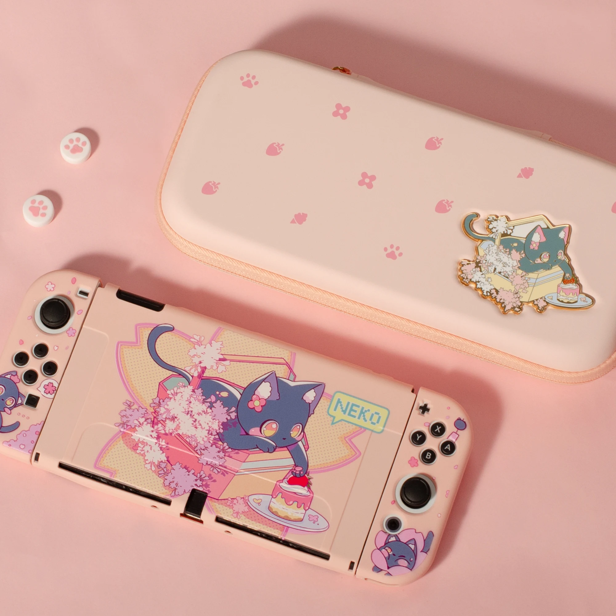 pawdiary neko cat nintendo case switch oled case switch oled soft case switch oled tpu case switch pink case