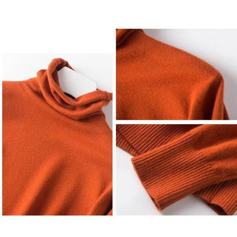 Женский Повседневный пуловер с высоким воротом вязаный кашемировый свитер