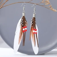 fashion feather earrings bohemian style rice bead tassel feather earrings