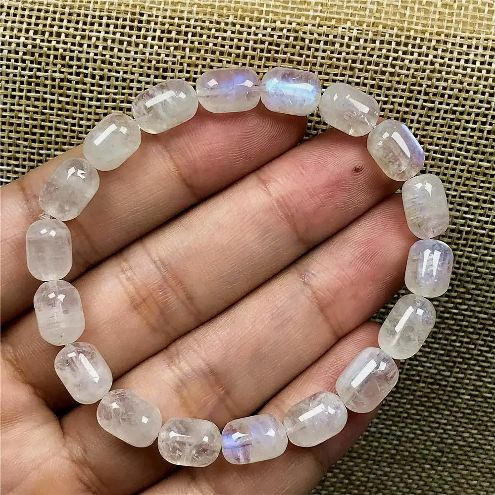 

10x6mm Genuine Natural Blue Light Moonstone Bracelet For Woman Lady Man Love Crystal Barrel Beads Stone Stretch Jewelry AAAAA