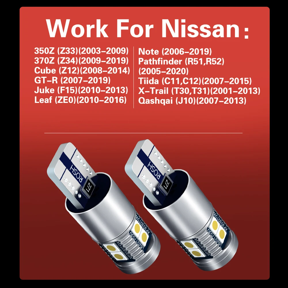 2x светодиодные габаритные огни W5W T10 для Nissan 350Z 370Z Cube GTR Juke Leaf Note Pathfinder R51 R52 Tiida X-Trail