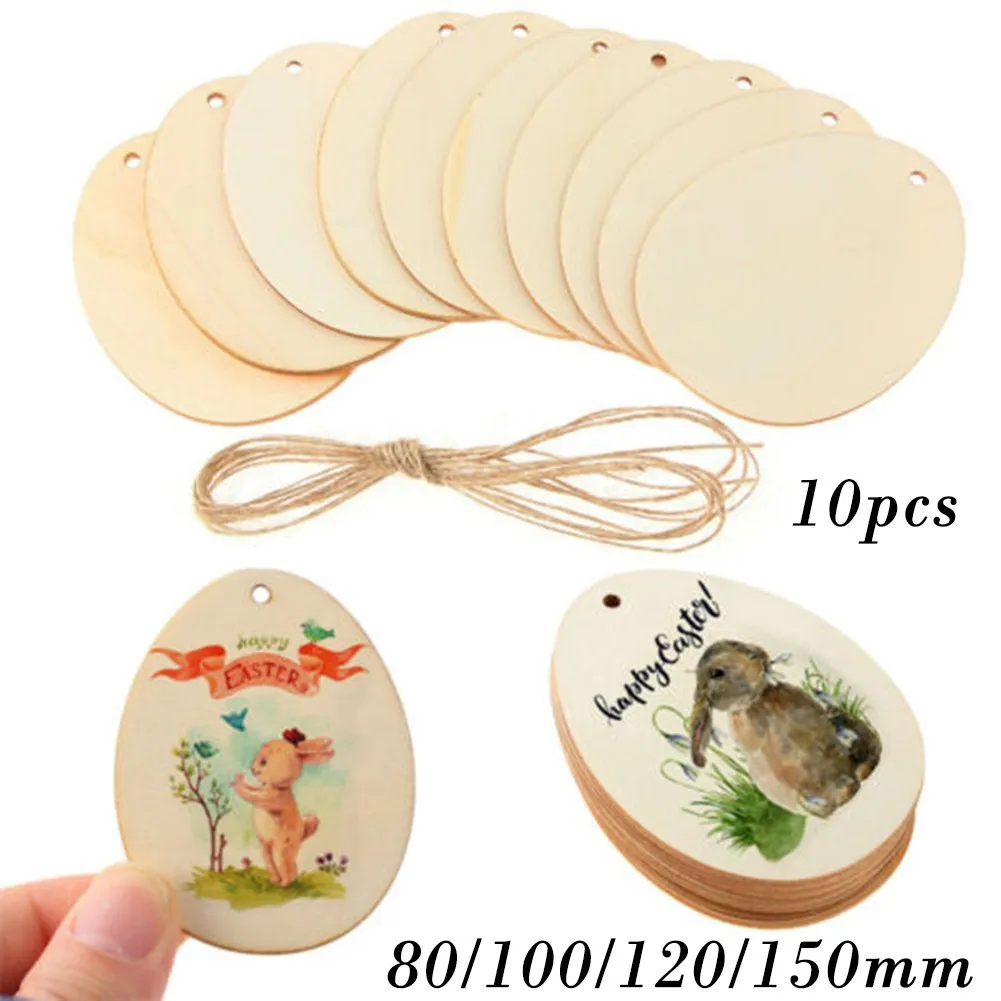 

10PCS Wooden Round Chips With 2m Rope Drawing DIY Craft Easter Eggs Easter Birthday Party Decorations Wood Chips Slice