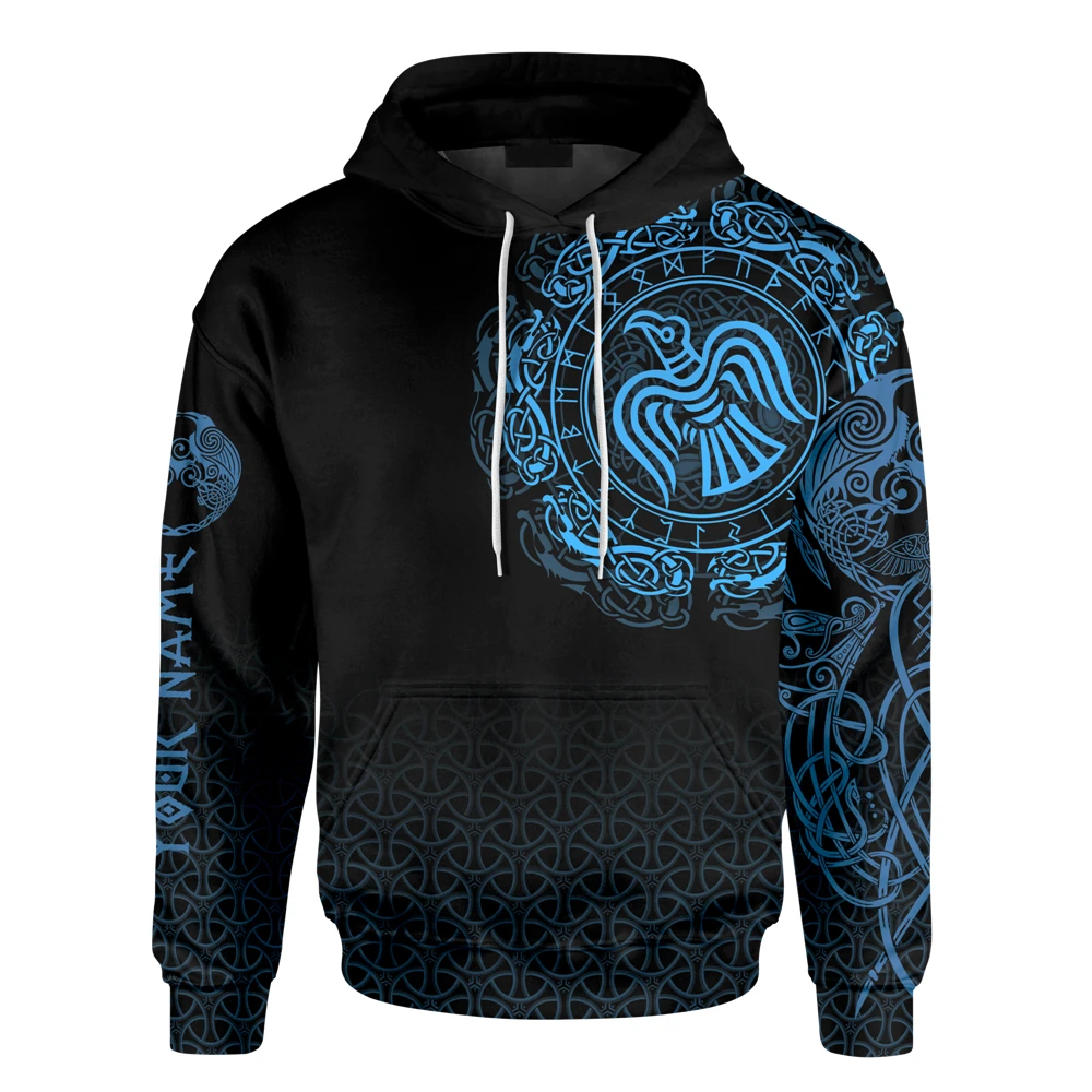 

Толстовка мужская унисекс с 3D-принтом, Свитшот в стиле викингов, Ворон, повседневное худи на молнии, индивидуальные названия, M326