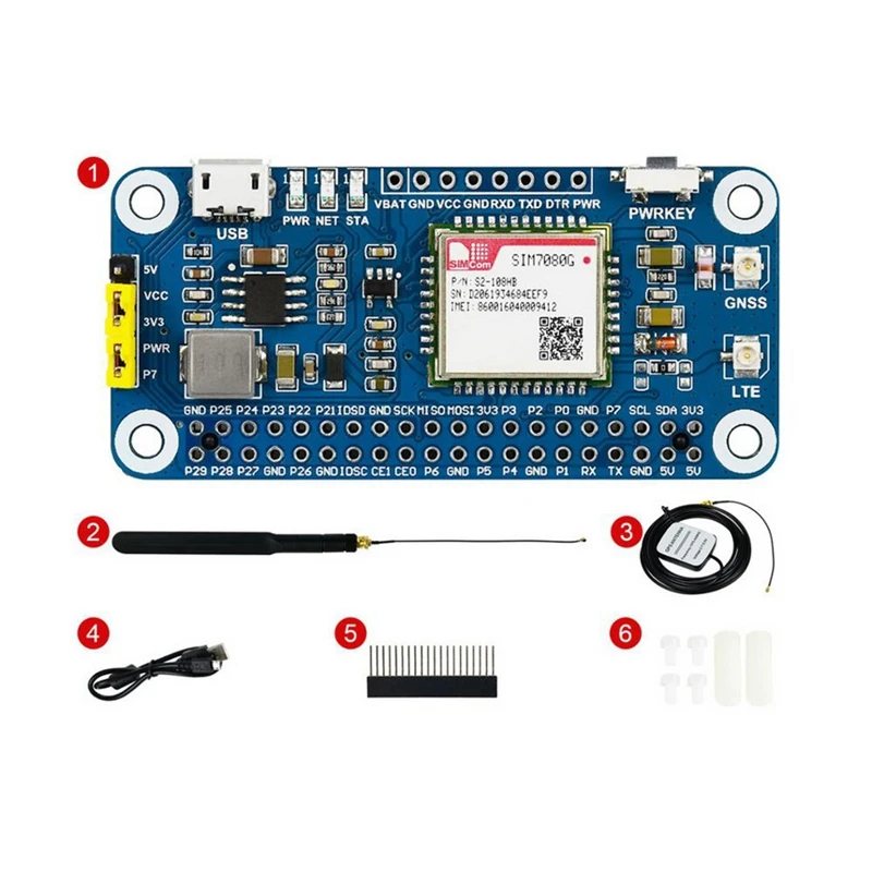 Шляпа Waveshare NB-IoT/Cat-M(EMTC)/GNSS для Raspberry Pi основанная на SIM7080G применима по всему миру |