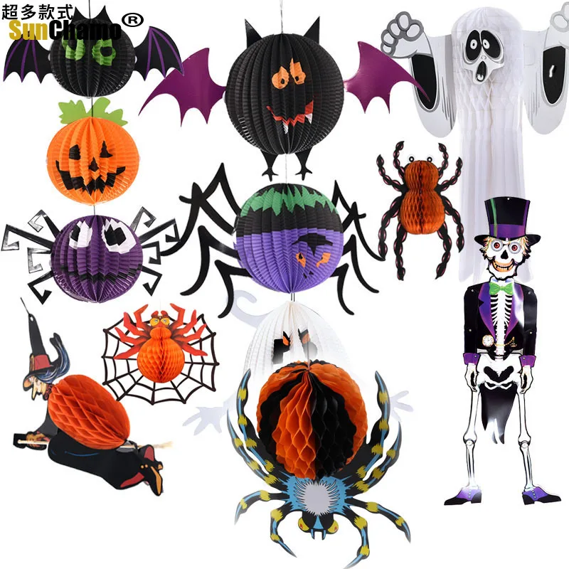 

Halloween Paper Pendant Spider Paper Lantern Props Pumpkin Pendant Witch Kindergarten Decorations
