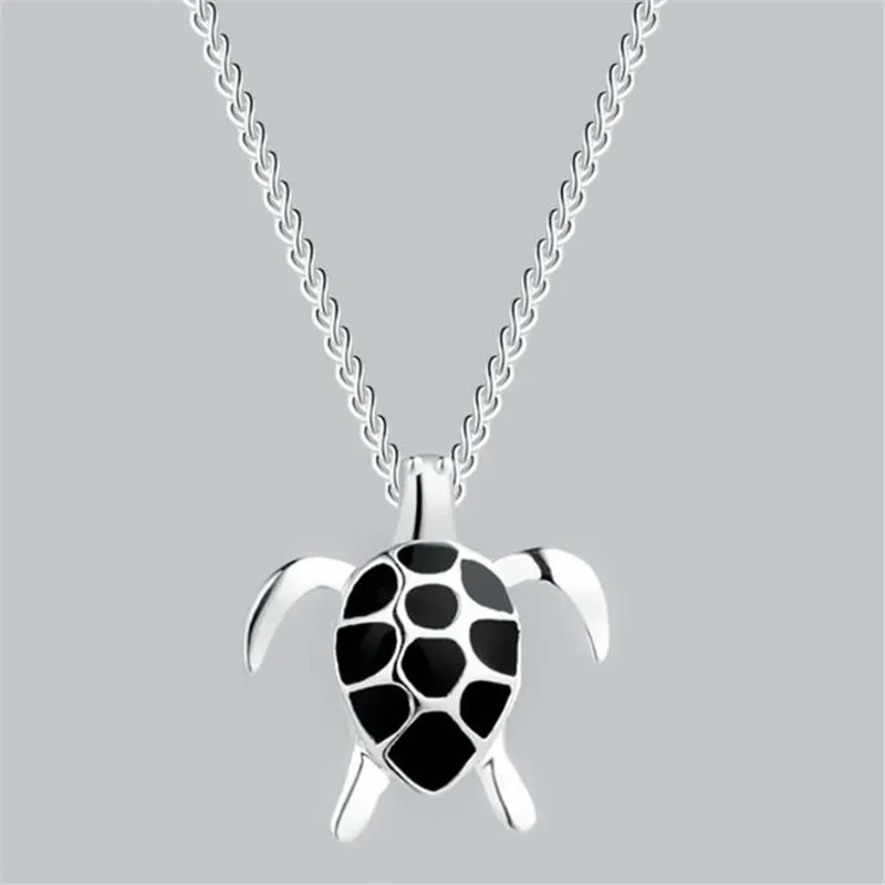 

New Cute Little Turtle Sweet Black Epoxy 925 Sterling Silver Jewelry Personality Beautiful Animal Popular Pendant Necklaces DG02