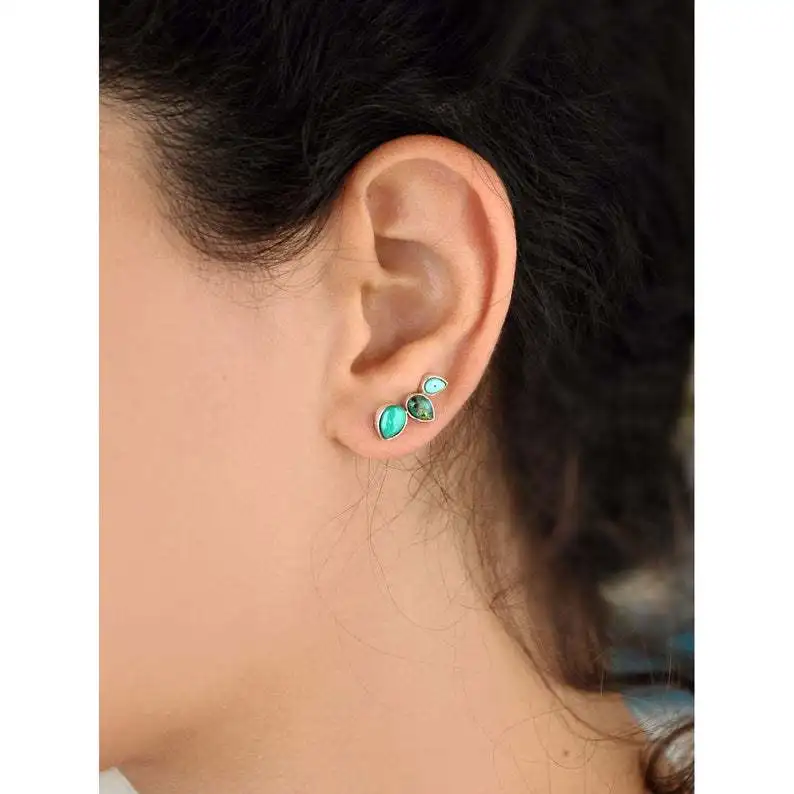 

Bohemian Ethnic Style Turquoise Earrings Daily Simple Hippie Ear Reptile Water Droplets Natural Stone Ear Studs Women's Jewelry