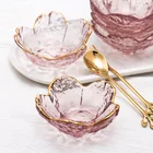 Маленькая стеклянная тарелка в скандинавском стиле с золотой инкрустацией, стеклянная соусница, миниатюрная японская вишневая расцветка Тарелка Для Приправ Для Фруктового мороженого, сала