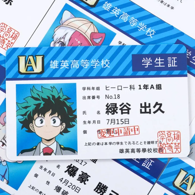 

New Fashion Anime Peripheral My Hero Academia PVC Student ID Card School Food Card Student Stationery School Supplies