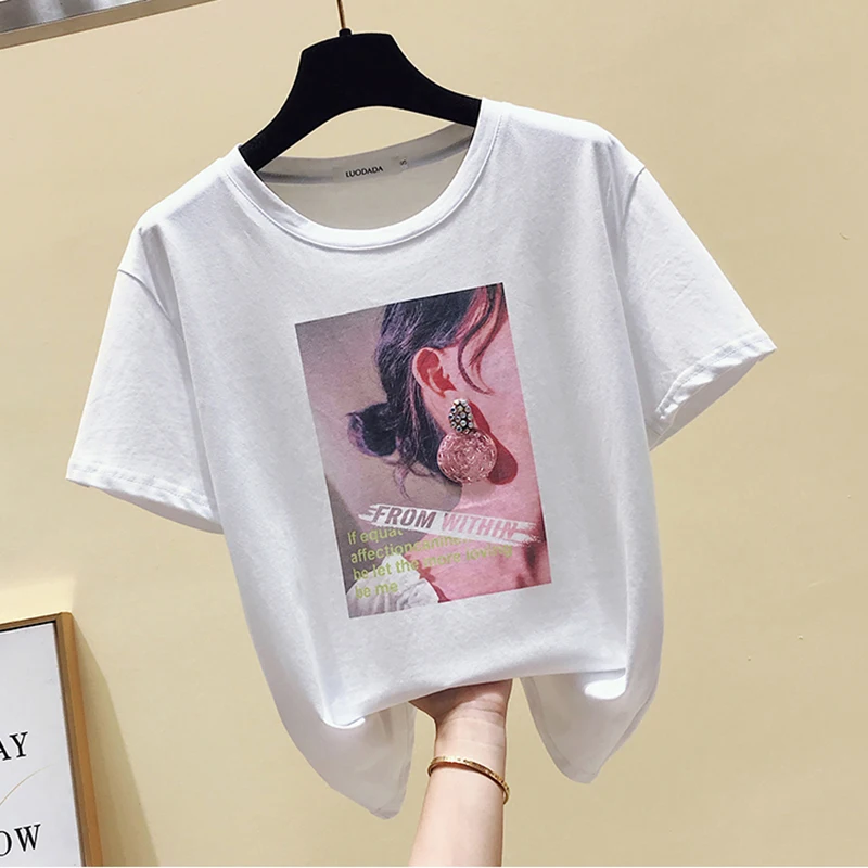 Милая летняя одежда для девочек с буквенным принтом футболки женщин коротким
