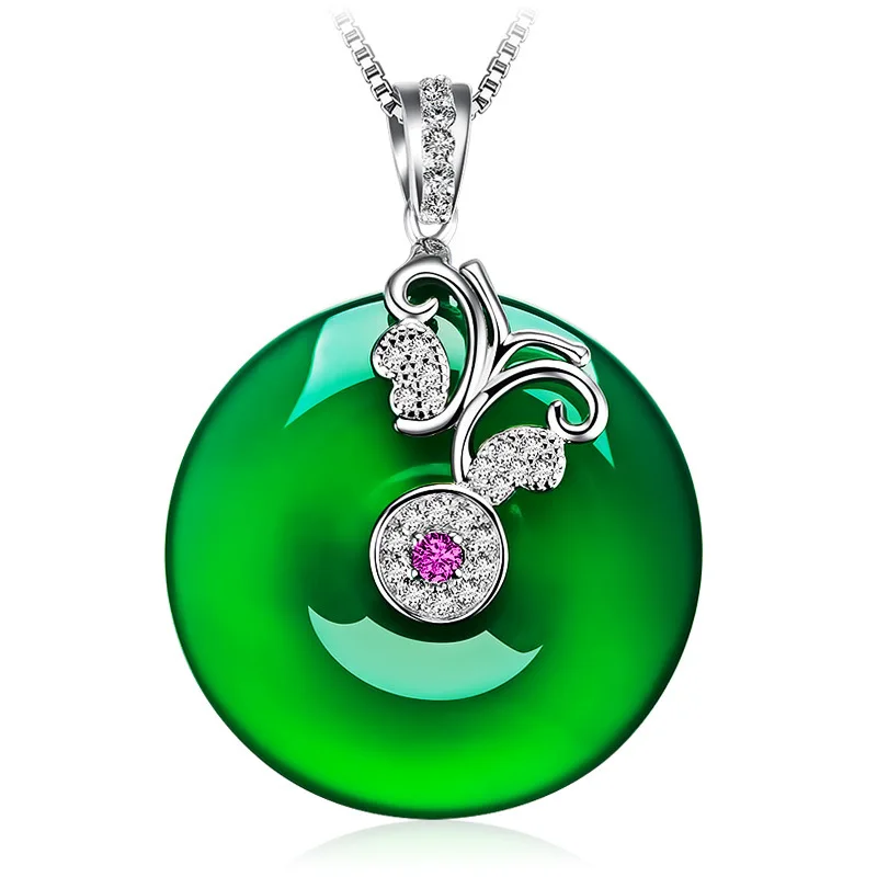 Женское ожерелье с подвеской Зеленый Халцедон Агат Пончики Защитная пуговица S925