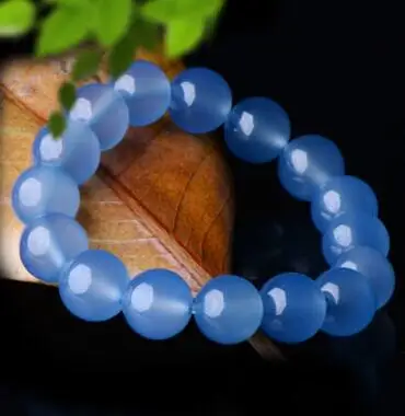Уникальный красивый синий Агат браслет бусины из халцедона 10 мм эластичный | Дом