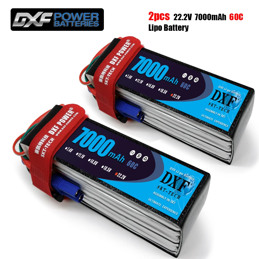 

2PCS DXF Lipo Battery 2S 3S 4S 6S 7.4V 11.1V 14.8V 22.2V 7000mAh 60C 120C for akku 1/8 rc car truck helicopter drone boat fpv