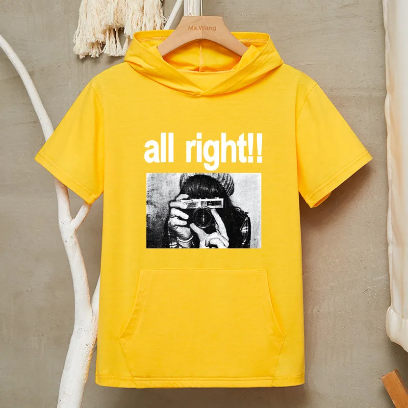 Женская футболка большого размера модная летняя с капюшоном и карманом Harajuku