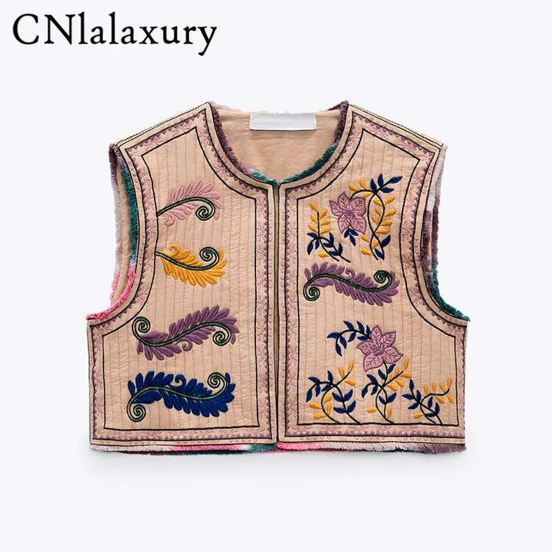 Жилет женский винтажный с цветочной вышивкой модный кардиган без рукавов