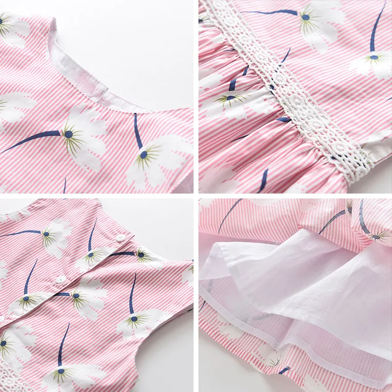 

Girls Dresses Summer 2021 New Children's Clothing Girls Sweet Flowers Stitching Striped Round Neck Sleeveless Vest Dress