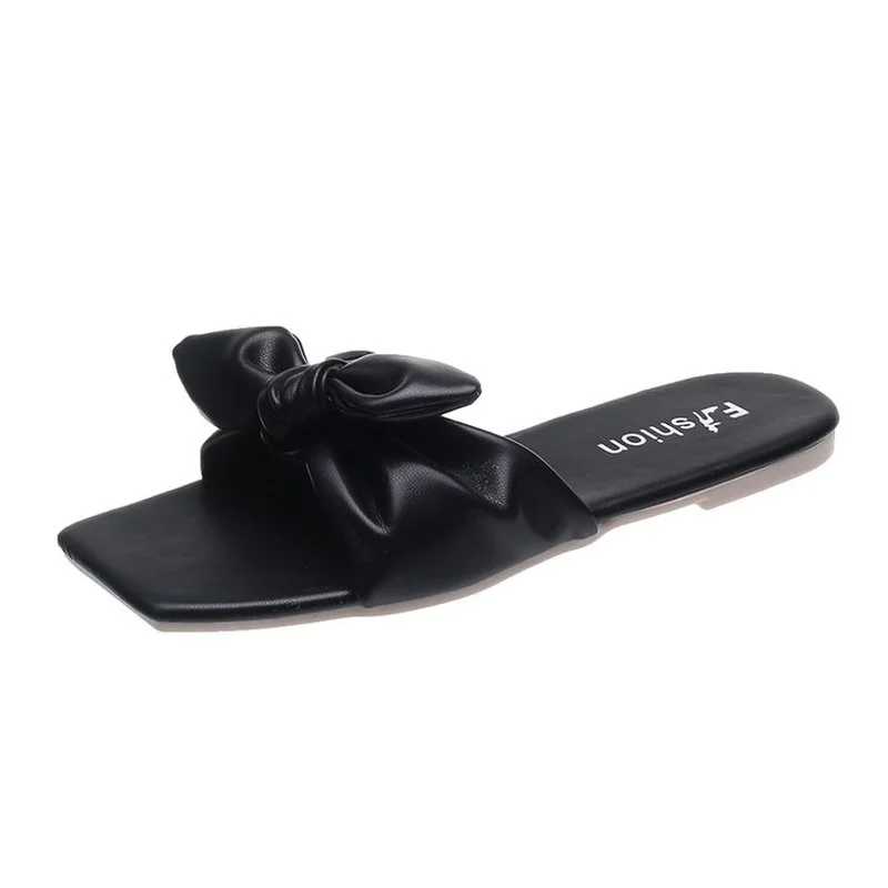 

Summer Casual Women's Slippers Fashion Simple Pure Color Sweet Bow Decoration Open-toed All-match Women's Slippers 2021
