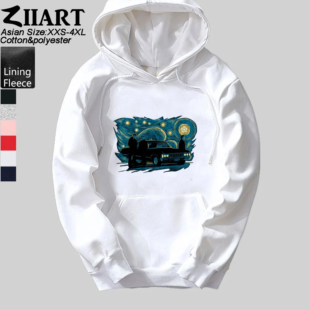 Женская хлопковая флисовая толстовка с капюшоном изображением звездной ночи