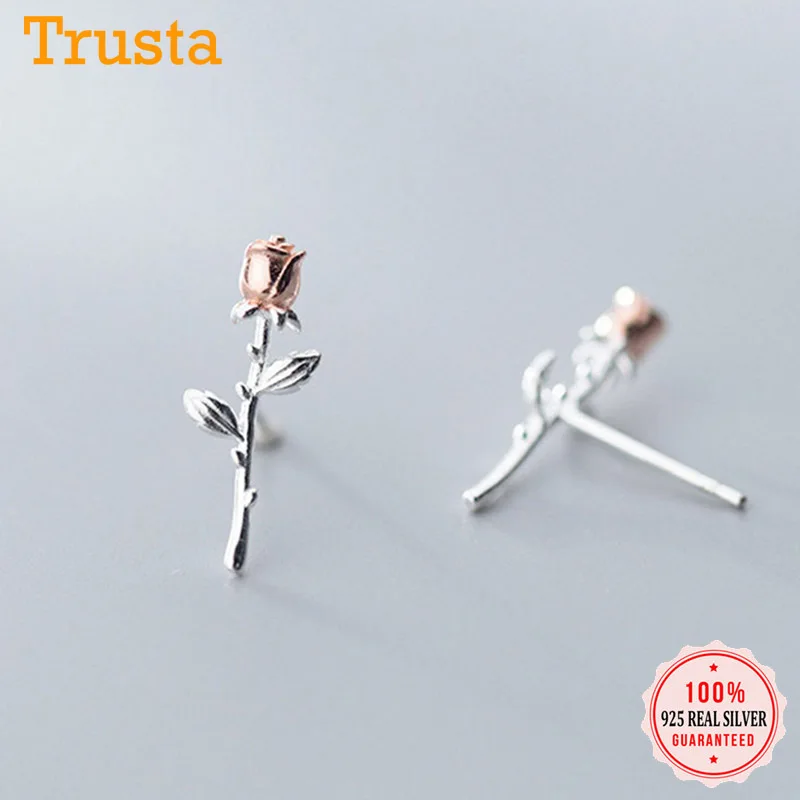 Женские и детские серьги гвоздики Trusta из настоящего серебра 925 пробы с блестящими