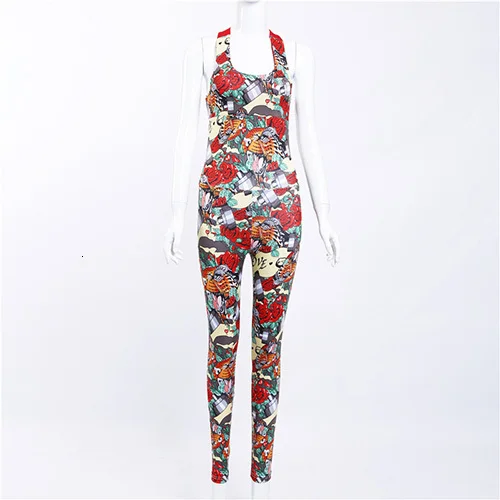 

Sexy Yoga Sport Jumpsuits Backless Female Gym Clothes Flower Print Running Fitness Workout Set One Pcs Sport Yoga Set For Women