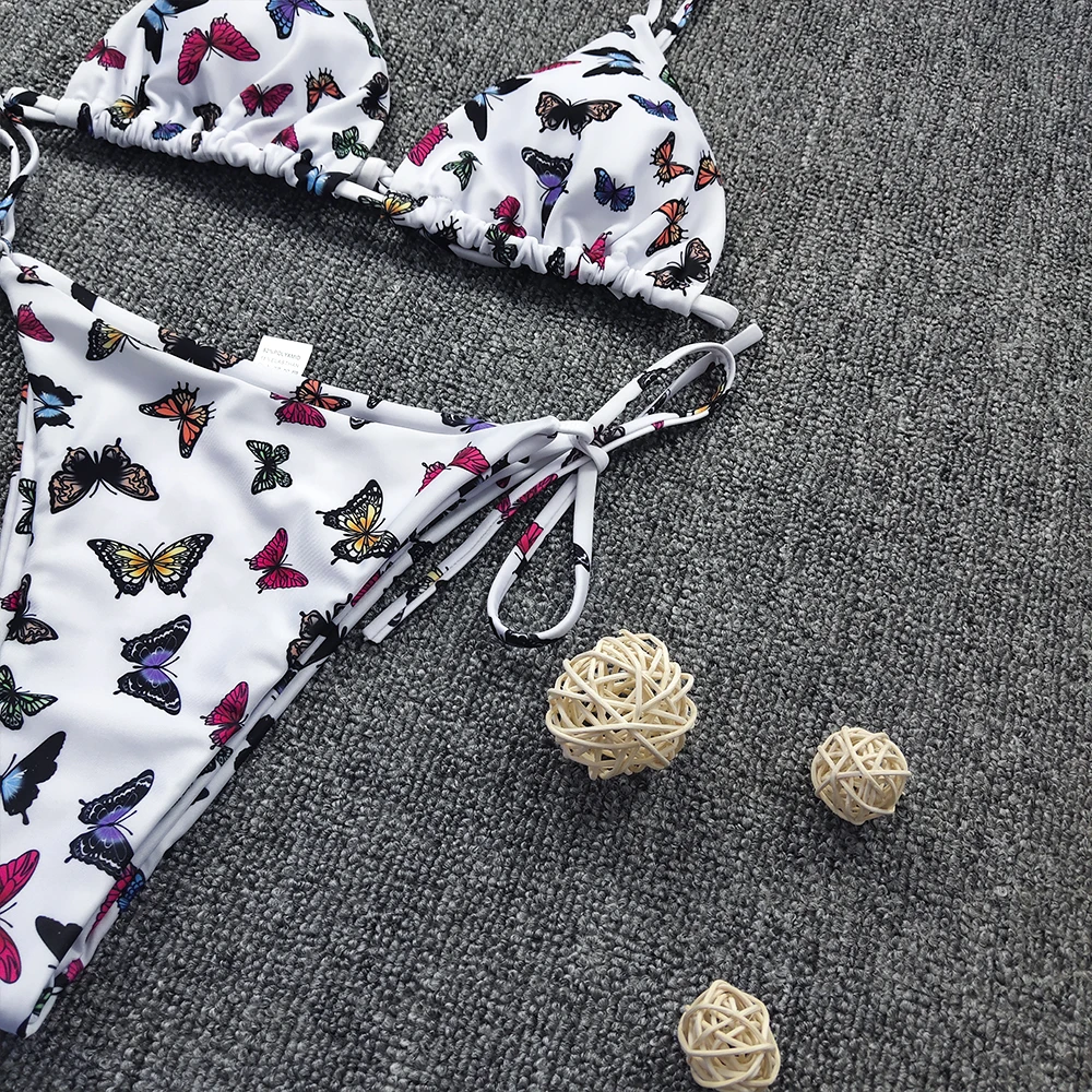 Женский комплект бикини с бабочками треугольной формы из 2 предметов бандажный
