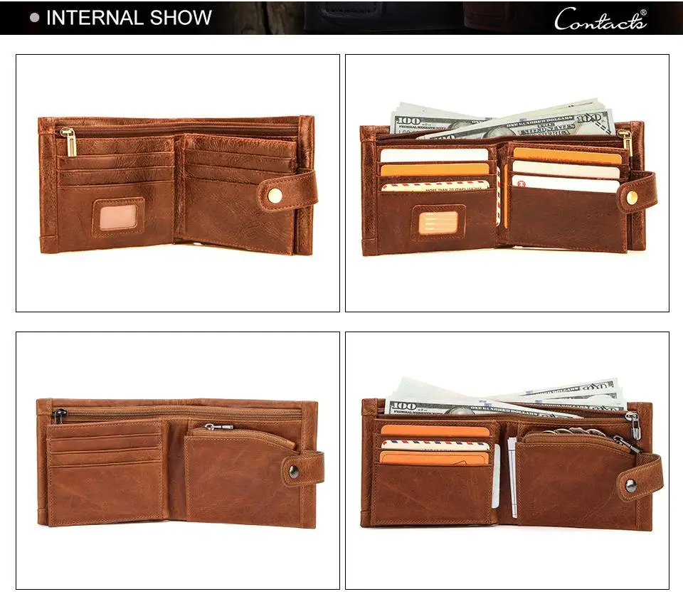 

Rfid Anti Theft Small Leather Purse Men Wallets 2021 New Casual Short Tri -Fold Cowhide Solid Color Wallet Card Holder