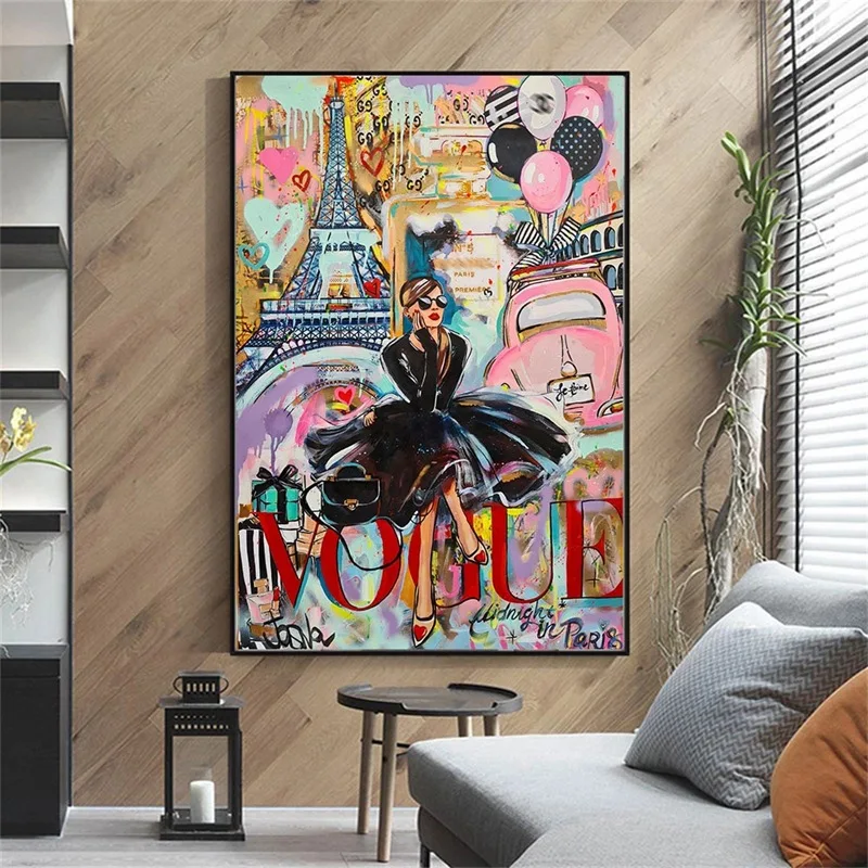 

Modern Home Living Room Wall Decorative Painting Fashion Street Graffiti Posters French Beauty Woman Canvas Art Printed Photos