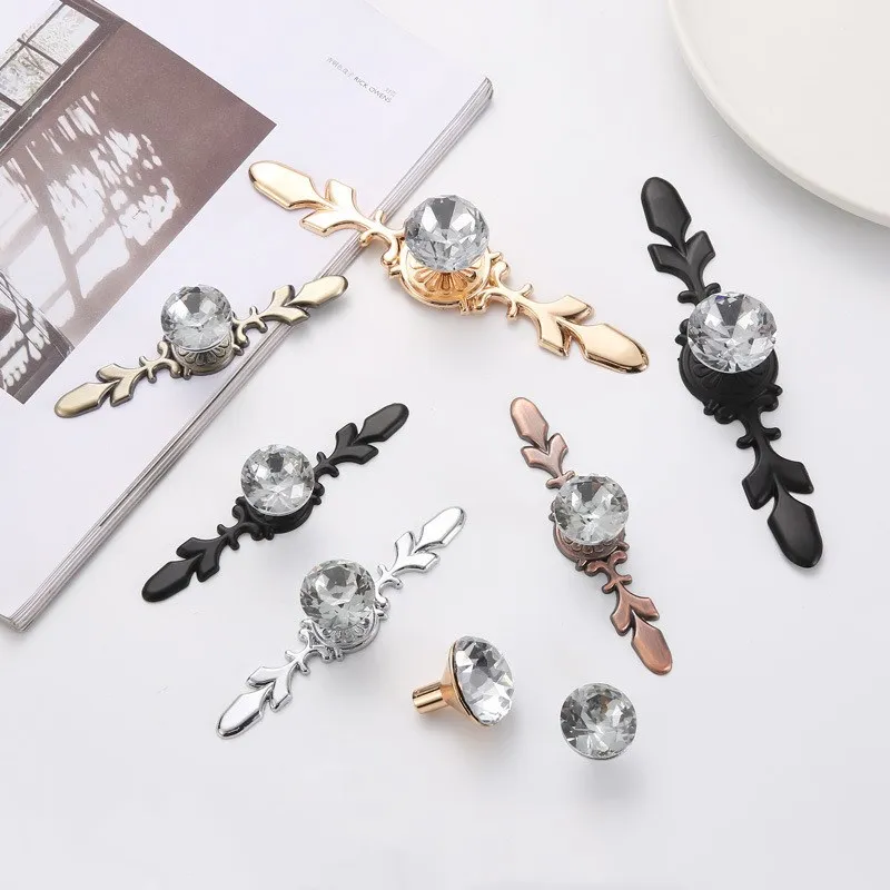

KK&FING Luxury Crystal Handles Zinc Alloy Single Hole Handle Cabinet Door Pulls Wardrobe Dresser Drawer Knobs Furniture Hardware