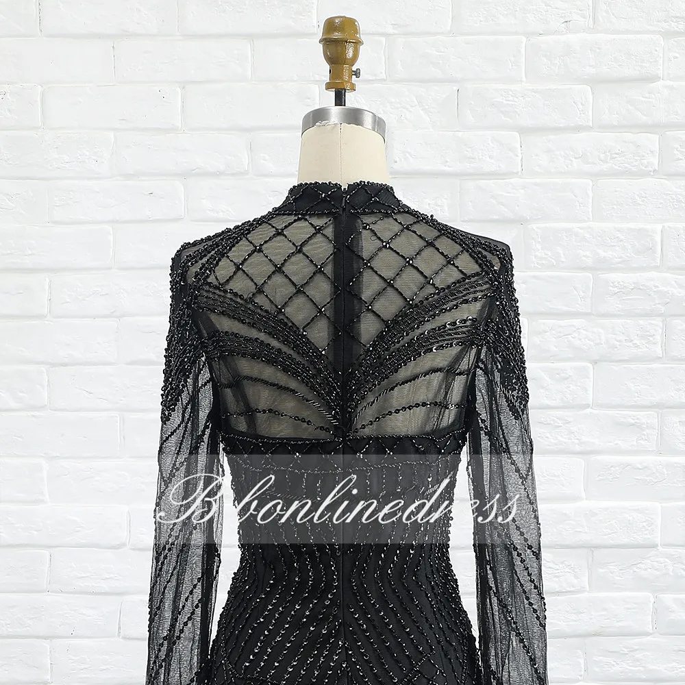 Черное коктейльное платье Bbonlinedress с длинным рукавом и высоким воротником