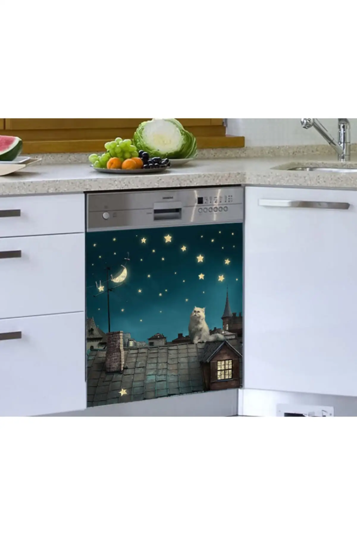

Night Cat Patterned Dish Machine Sticker