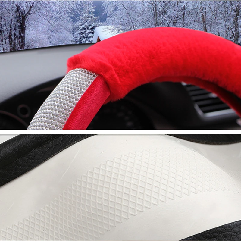 

Steering Wheel Cover For Girls Plush Funda Volante Coche Universal Auto Accessories Interior Rhinestone Coprivolante Slip-Proof