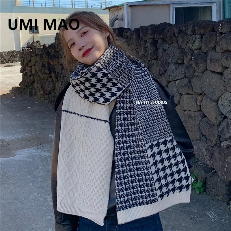 

UMI MAO New Classic Houndstooth Mesh Red Color Matching Scarf Female Autumn Winter Korean Version Wild Fashion Warm Knitted Bib