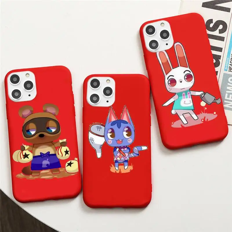 

Animal Crossing Phone Case For IPhone 6 6s 7 8 Plus X Xs Xr Xsmax 11 12 Pro Promax 12mini Candy Red Silicone Cover