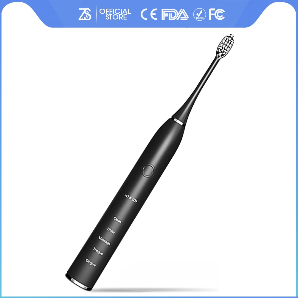 

[ZS] Wireless Base Rechargeable Quiet Sonic 5 Modes IPX8 Washable Clean Teeth Acoustic Wave Electric Toothbrush for Adult Travel