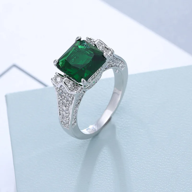 

925 Sterling Silver Vintage Emerald Diamond Rings For Women Genuine Jewelry Wedding Anniversary Resizable Rings Gift Wholesale