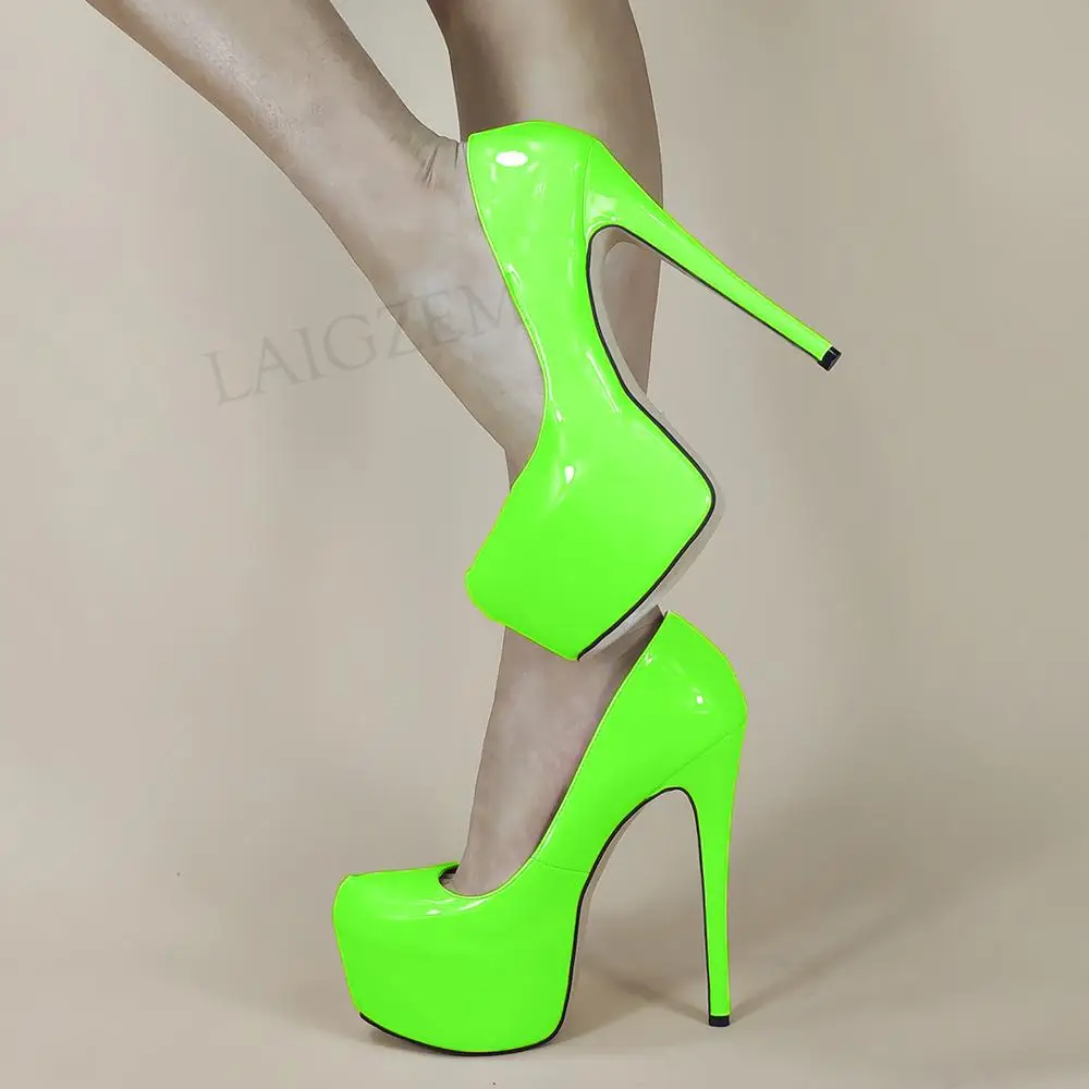 

LAIGZEM Women Platform Pumps Round Toe High Heels Club Party Wedding Patent Waterproof Unisex Shoes Woman Large Size 49 50 52