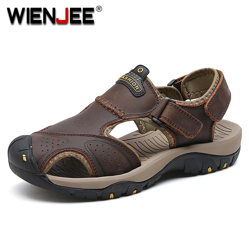 Классические мужские сандалии из натуральной кожи летние пляжные модные уличные