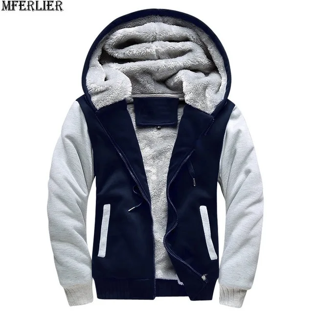 navy blue Зимние мужские флисовые плотные толстовки, теплое пальто, куртки с капюшоном, большие размеры 6XL 7XL 8XL, Черный свитшот на молнии, красный 58 - Цвет: navy blue