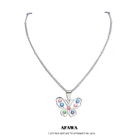 butterfly stainless steel islam colorful turkey eye charm necklace women silver color necklace jewelry collier papillon n5213s01