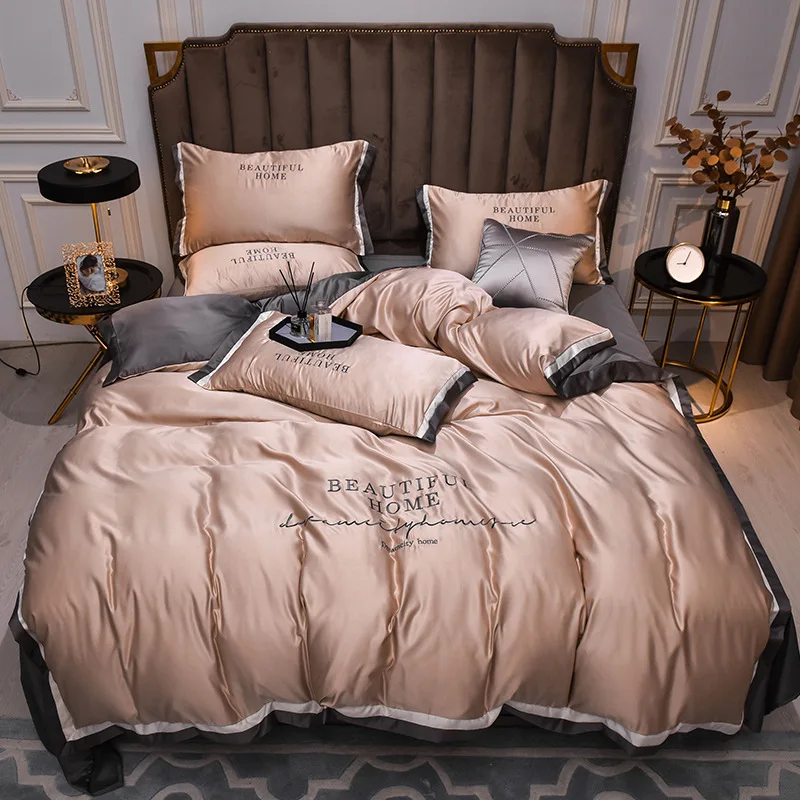 

Luxury Embroidery Bedding Set Duvet Cover Bed Sheet Pillowcase Queen King Size Spring and Summer Home Textiles